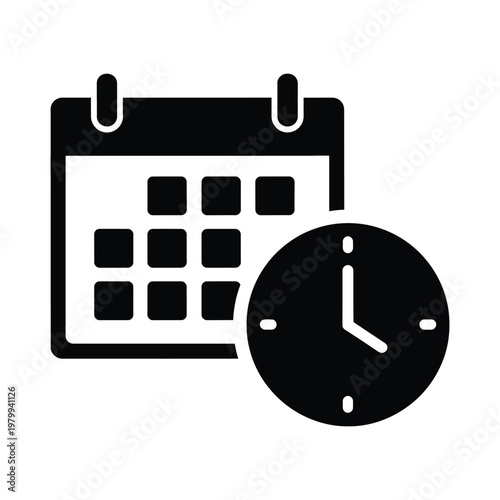 Black icon of calendar and clock on white background