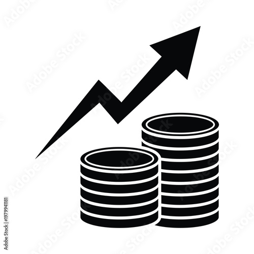 Black icon of growing profit with coins stacks and arrow
