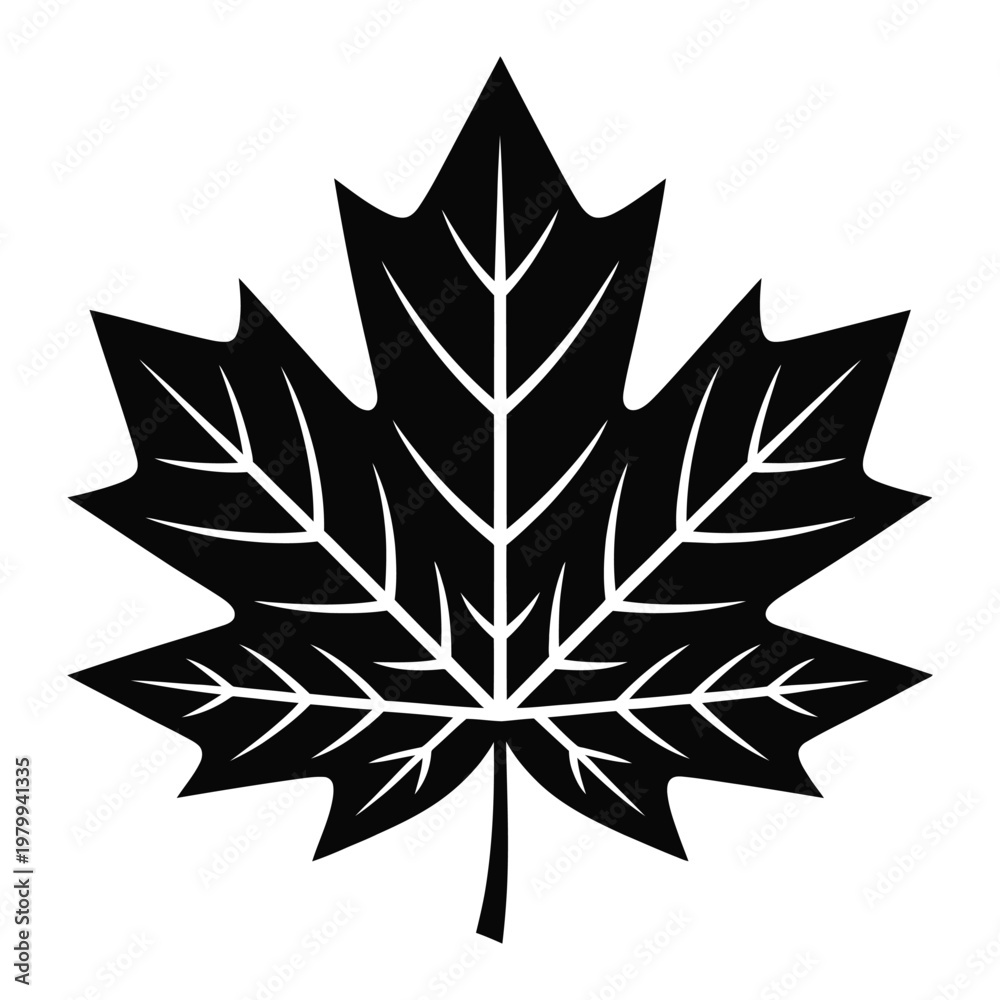 Fototapeta premium Black maple leaf silhouette icon isolated on white background