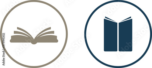 Open books icon set featuring circular frames representing reading knowledge literature learning education and academic research