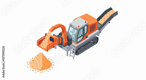 Isometric Industrial Wood Chipper and Shredder Machine for Biomass Production and Forestry Work