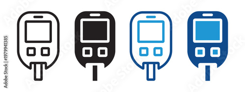 Glucometer icon set blood glucose monitoring device symbols in outline and solid style vector illustration collection