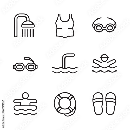 Swimming and water sport related icons in minimalist line style