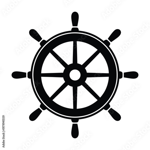 Black ship helm wheel icon isolated on white background