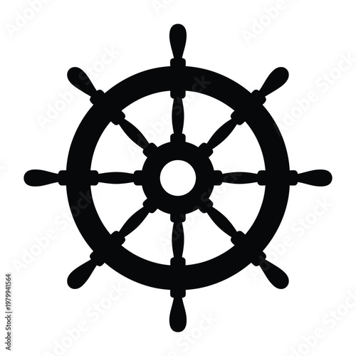 Black ship helm wheel icon isolated on white background