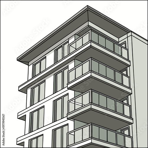 A modern multistory building with balconies and glass windows