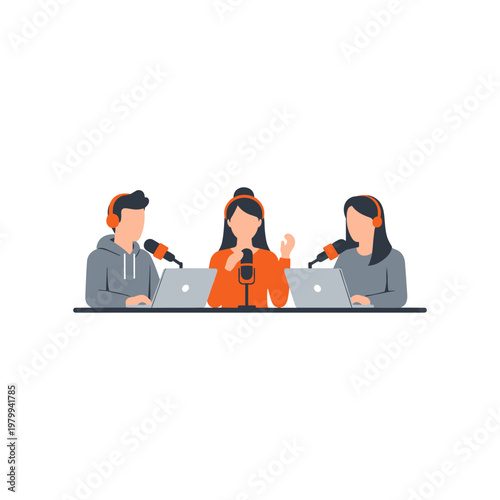 Three individuals participating in a lively panel discussion with microphones