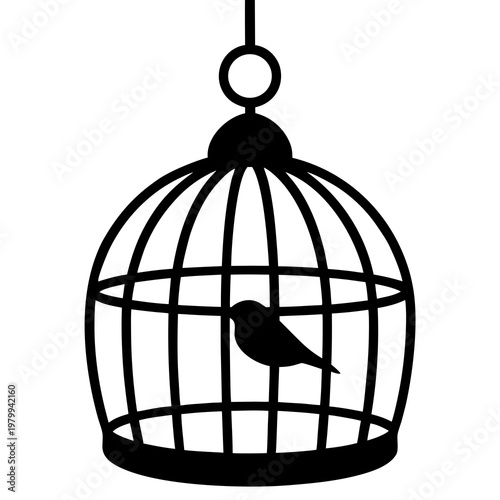 Hanging Birdcage With Bird Silhouette