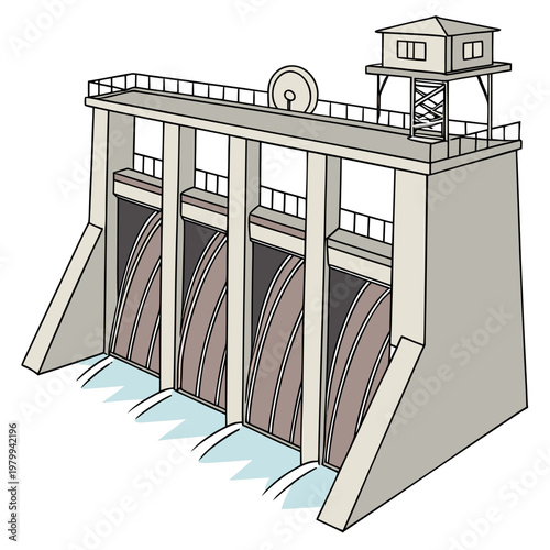 A large hydroelectric dam with a control house on top