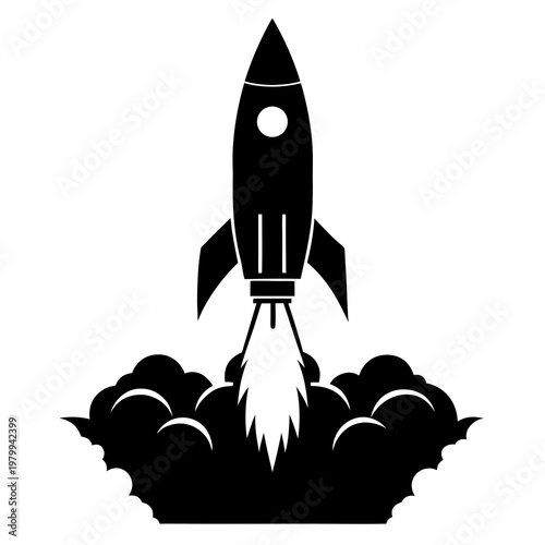 Rocket Ship Blasting Off Silhouette