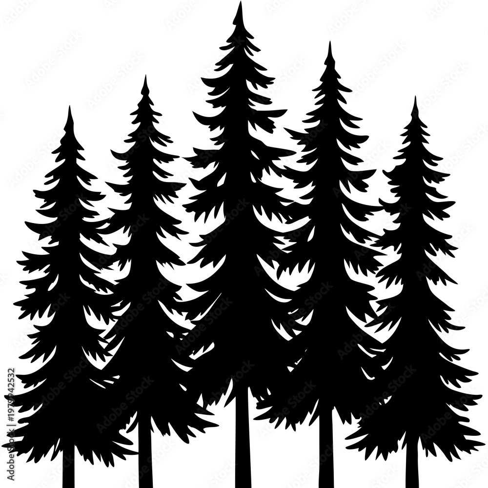 Obraz premium Tall Pine Forest Line Silhouette