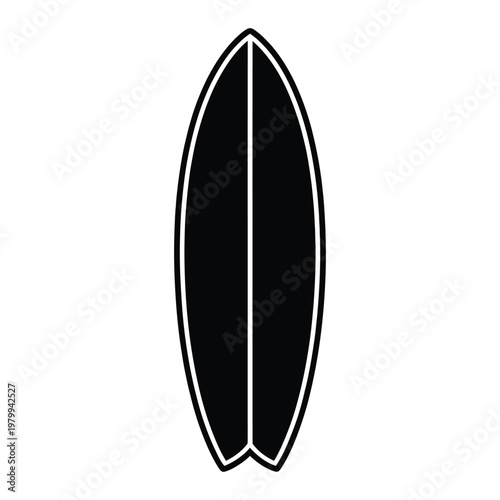 Black surfboard with white outline isolated on white background