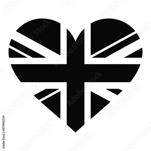 Black Union Jack heart icon symbol isolated on white background