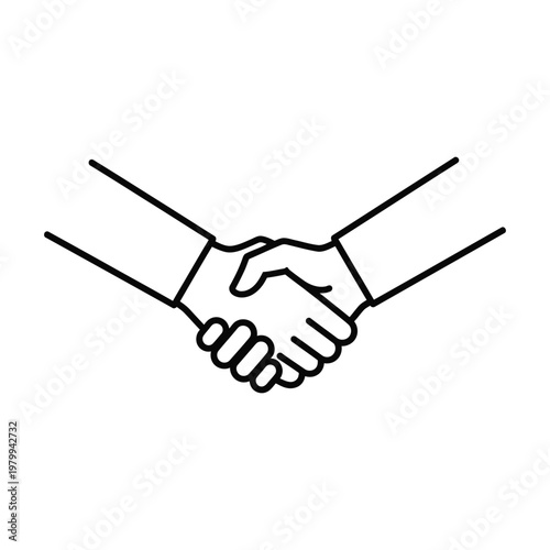 Handshake between two people in a simple line art style isolated on white background