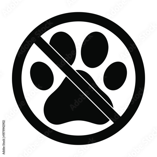 No pets allowed sign with paw print isolated on white background