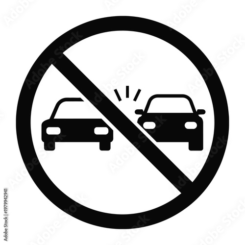 No overtaking sign with two cars isolated on white background