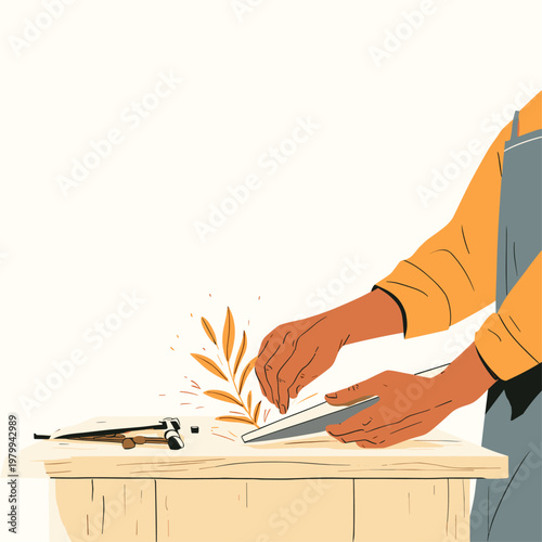 Skilled Hands Hammering Intricate Copper Leaf Design