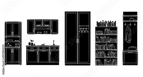 Room Storage Vector Icons – Kitchen, Bathroom, Wardrobe & Office Cabinets