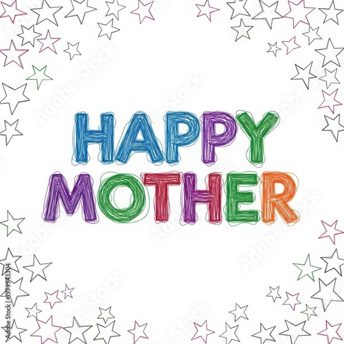 Colorful happy mother greeting with star decorations