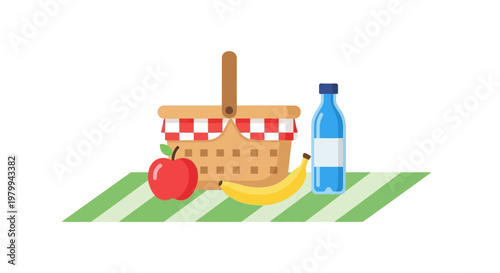 Picnic basket with food items outside.