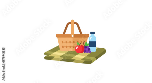 Picnic basket with food items outside.