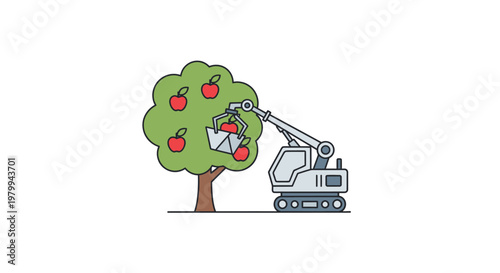 Robot picking apples from tree.