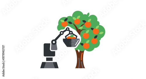 Robotic Arm Harvesting Fruit From Tree.