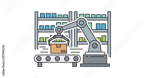 Robotic arm picking up box.