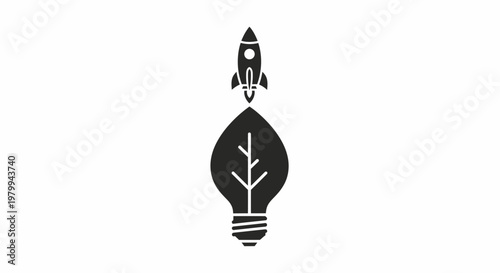 Rocket Ship Emerging from Light Bulb.