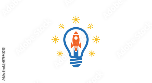 Rocket ship inside light bulb icon.