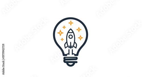 Rocket ship inside light bulb icon.