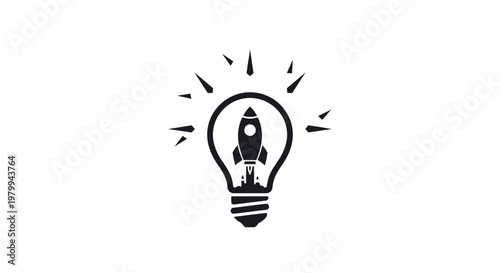 Rocket ship inside light bulb icon.