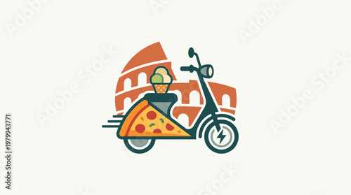 Italian Cuisine Delivery Logo with Vespa and Colosseum