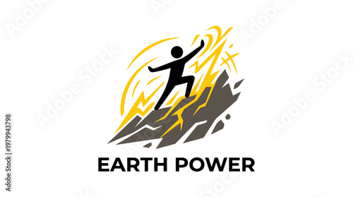 Earth Power Person Climbing a Mountain with Lightning