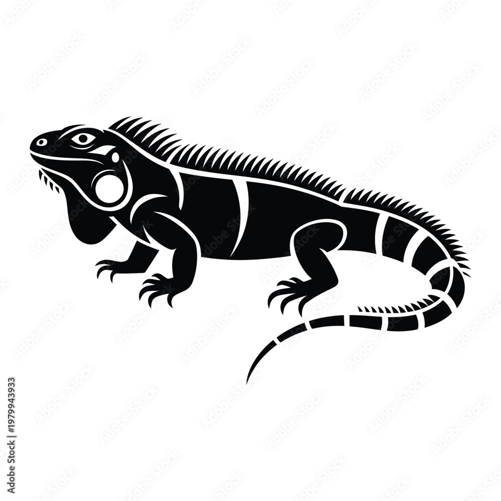 Fototapeta premium Black and white illustration of a lizard on white background