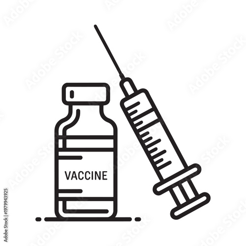 A simple line drawing depicts a vaccine vial and syringe