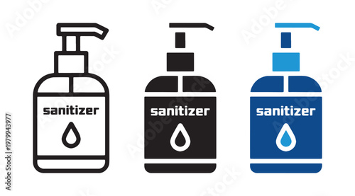 Hand sanitizer icon set hygiene and disinfectant bottle symbols in outline and solid style vector illustration collection