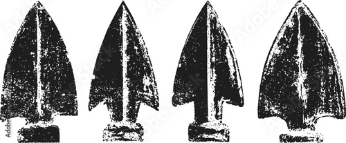 Ancient arrowheads collection four stone arrow points in varying shapes and textures historic hunting tools