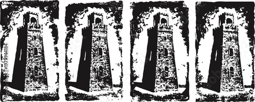 Vintage lighthouse stamps set of four black and white nautical themed cancellation marks