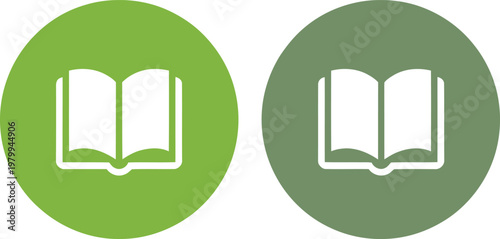 Open book icons set featuring flat style illustrations for educational platforms and library website navigation buttons