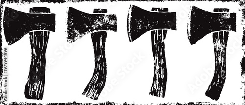 vintage axes silhouettes set with textured distressed isolated on white background
