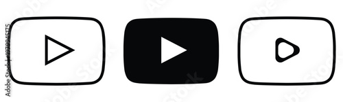 Minimalist Black and White Video Play Button Icon Set for Digital Media Streaming Web Interface Design and Social Content Marketing.