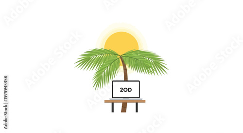 Sign with number on palm tree.
