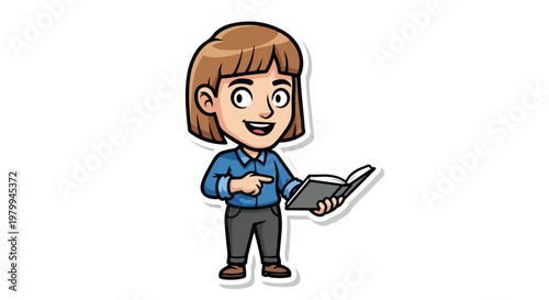 Teaching Teacher Mascot Sticker Flat Vector Classroom Character