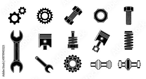 Minimalist Black and White Mechanical Spare Part Icons