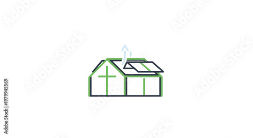 Simple green house outline drawing.
