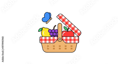 Picnic basket with fresh fruit inside.