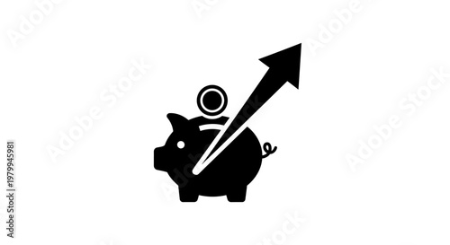 Piggy bank with growing arrow finance.