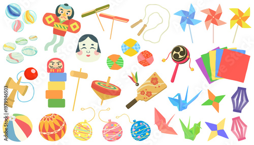 昔の玩具のイラストセット 昭和 ベクター素材