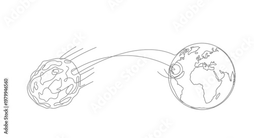 Asteroid approaching Earth, space collision concept, isolated on white background